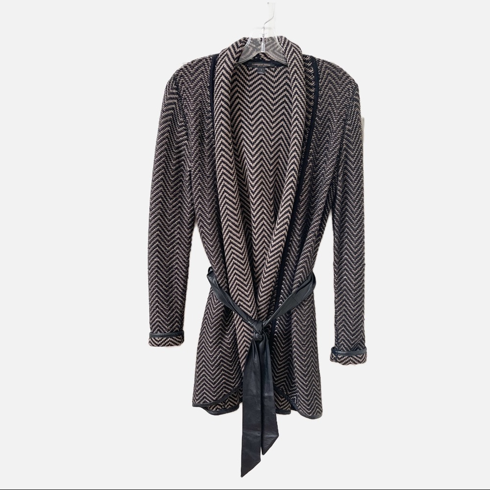 Classiques Entier Leather Belted Cardigan Coat Sweater Wool Silk Cashmere